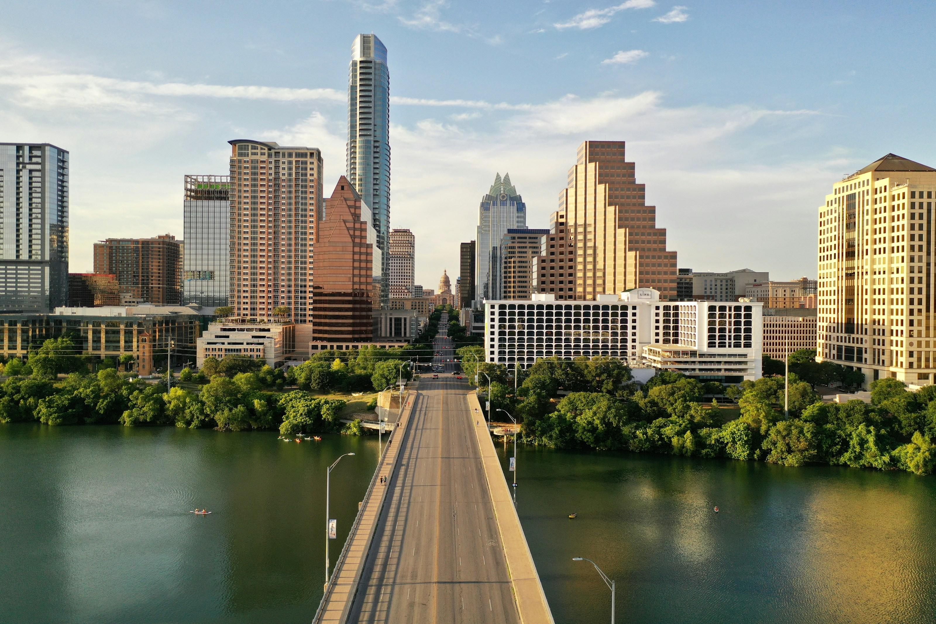 Congress Avenue Bridge leading to downtown Austin and the Texas Capitol